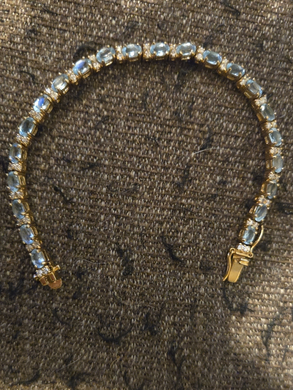 Vintage Gold-Plated Blue Aquamarine & CZ Tennis Bracelet